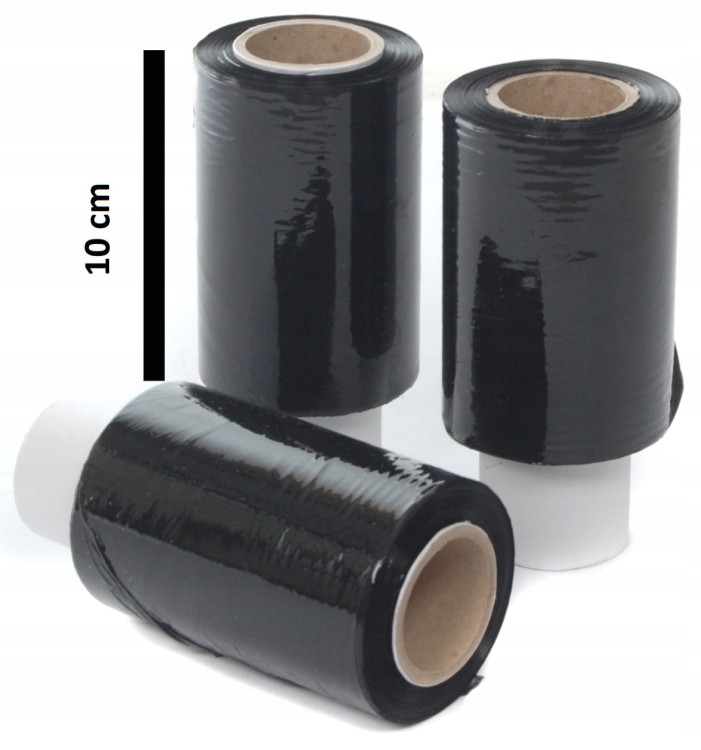 FOLIA Stretch 10 cm | 0,25 KG | 23 µm | Czarna Kryjąca - Strecz Mini Rap MOCNY 10cm